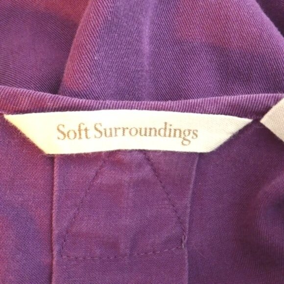 Soft Surroundings Size M Tunic Top Purple Button Front V Neck Roll Tab Sleeves - Picture 8 of 10